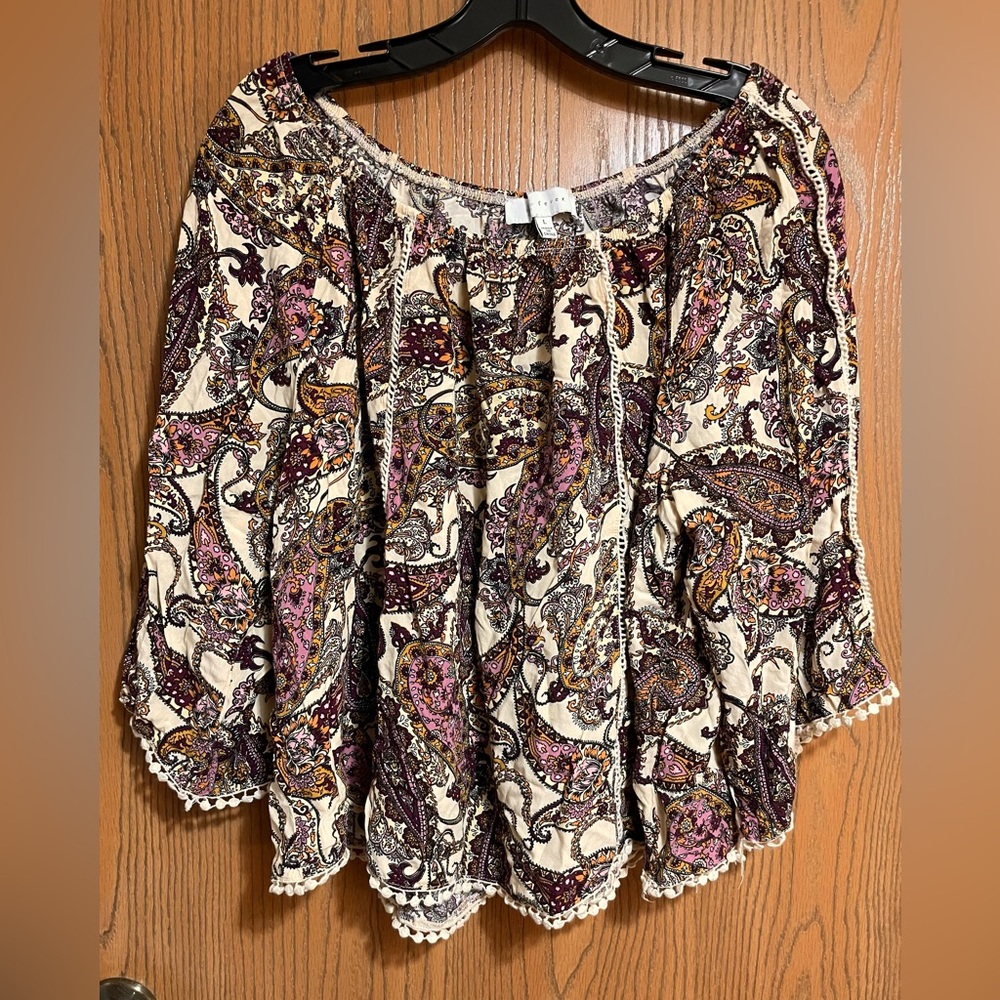 Purple Paisley Blouse with Cream Base
